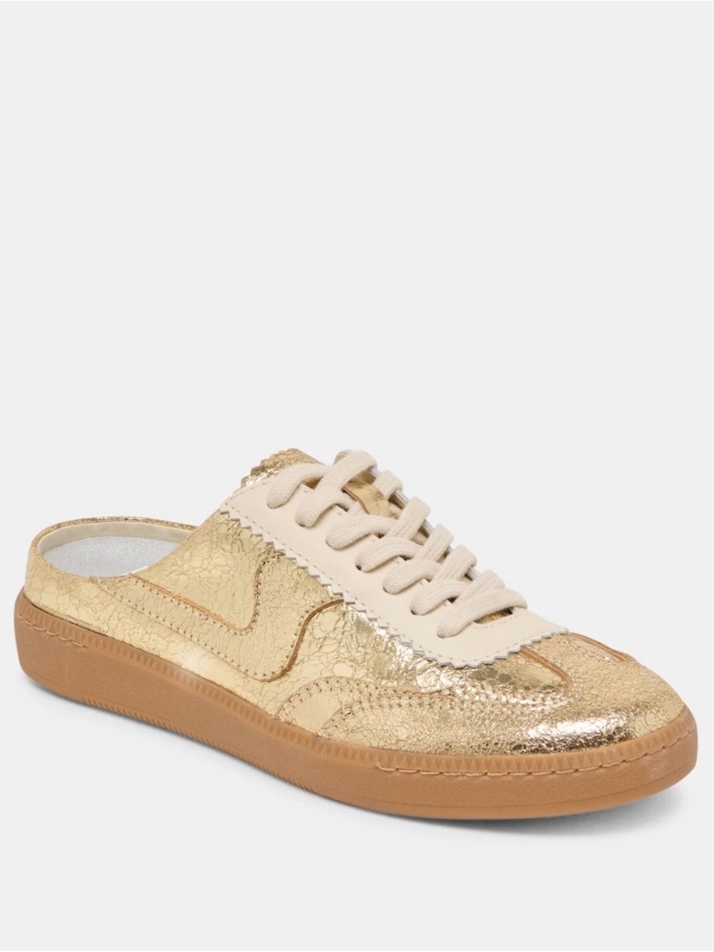 Dolce Vita Slide Sneakers Gold Distressed Leather Size 7.5